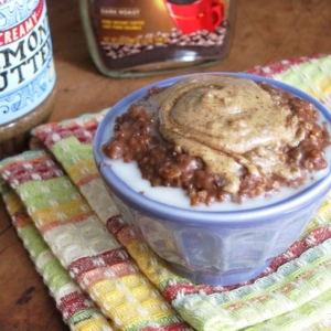 Mocha Brownie Batter Oatmeal with Almond Butter