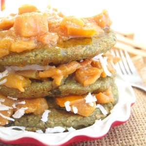 Matcha Oatcakes with Maple Persimmon Compote