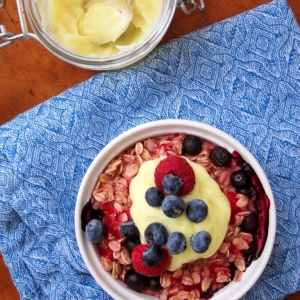 Double Berry Baked Oatmeal with Lemon Curd
